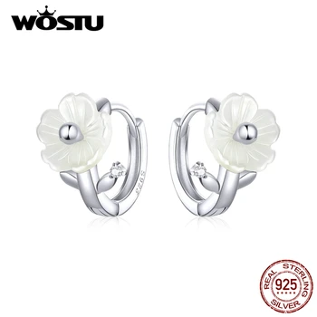 

WOSTU New Arrival 100% Real 925 Sterling Silver Pure Flower Earrings For Women Clean White Petals Bloom Earrings Jewelry FNE321