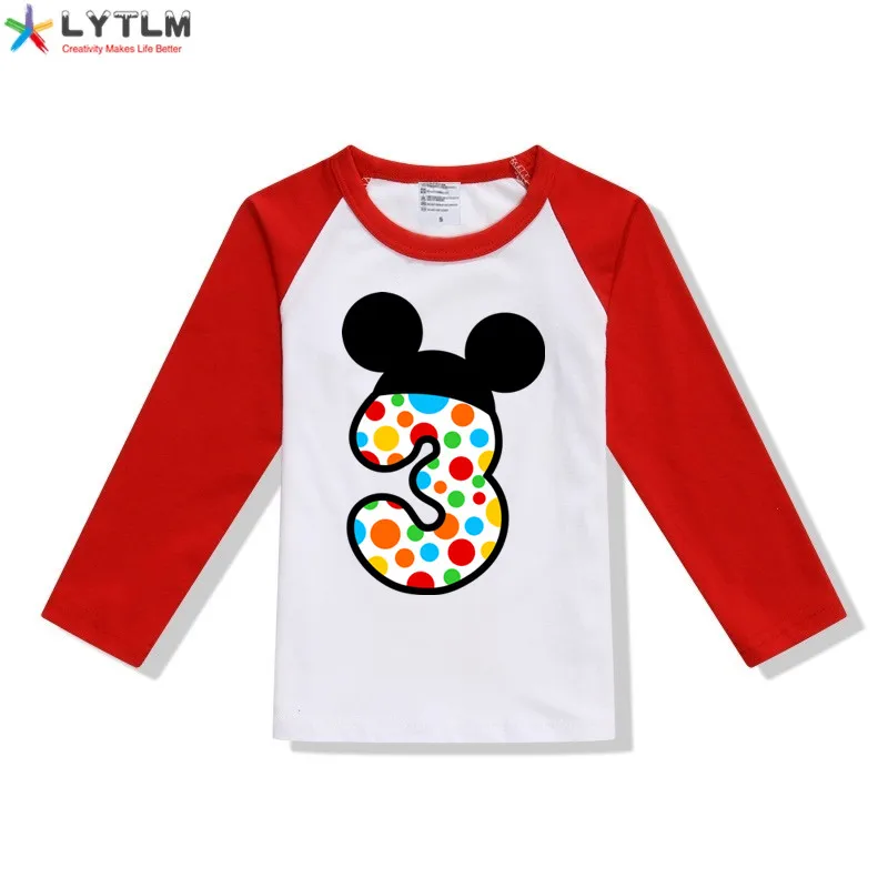 LYTLM футболка с Микки-Маусом и цифрой 1-5 для дня рождения Футболка для мальчиков брендовые Детские топы для девочек, футболки для мальчиков на осень, Anniversaire Enfant - Цвет: CX Raglan Red