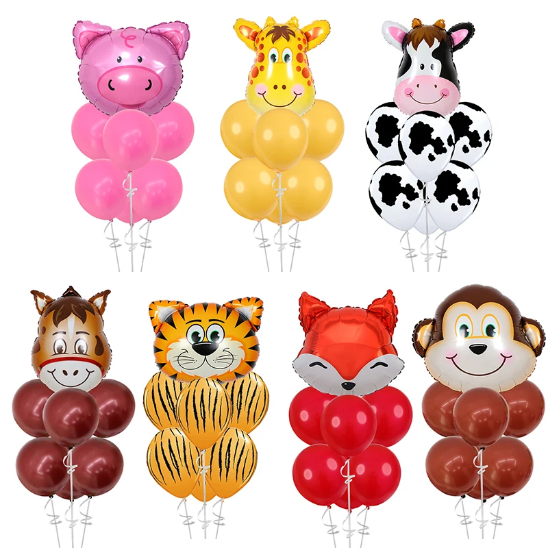 7pcs/lot Tiger Zebra Cow Animal Air Helium Balloon for Baby Kids Gift Birthday Party Decor Zoo Theme Supplies Toys Globos | Дом и сад