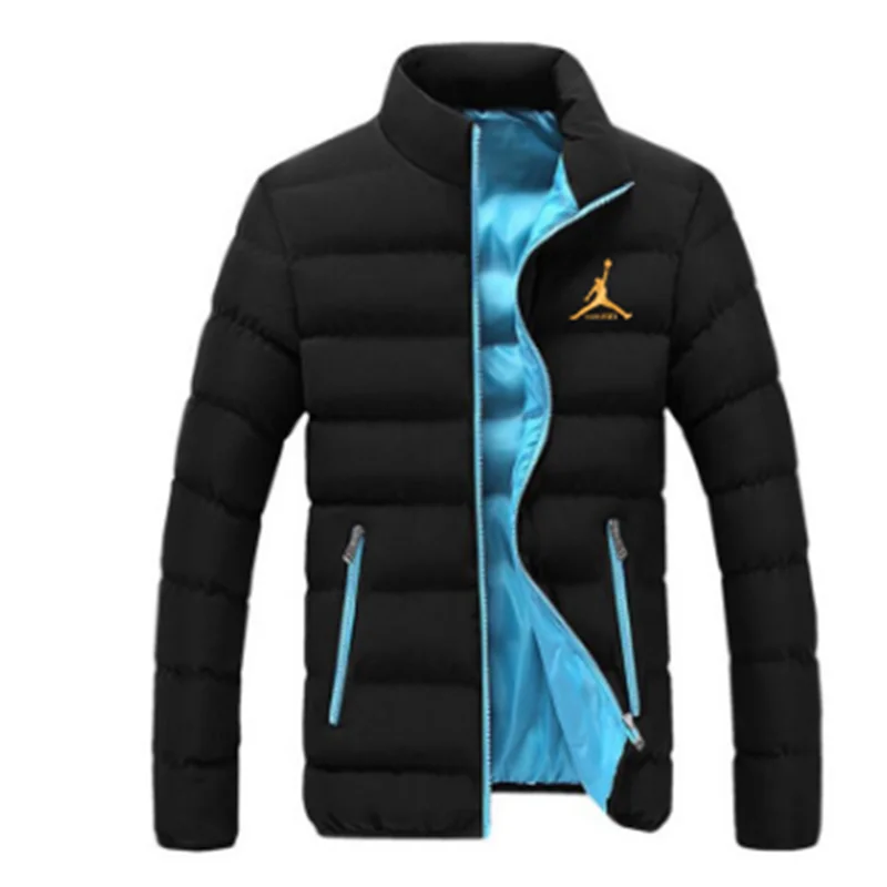 

Fashionable winter men's jacket color block zipper hooded cotton padded jacket warm and thickened cotton padded jacket