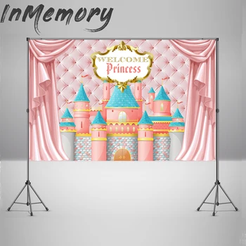 

Princess Headboard theme Photography Background Curtains Pink Castle Girl 1st Birthday Photo Backdrop Vinyl 7x5ft