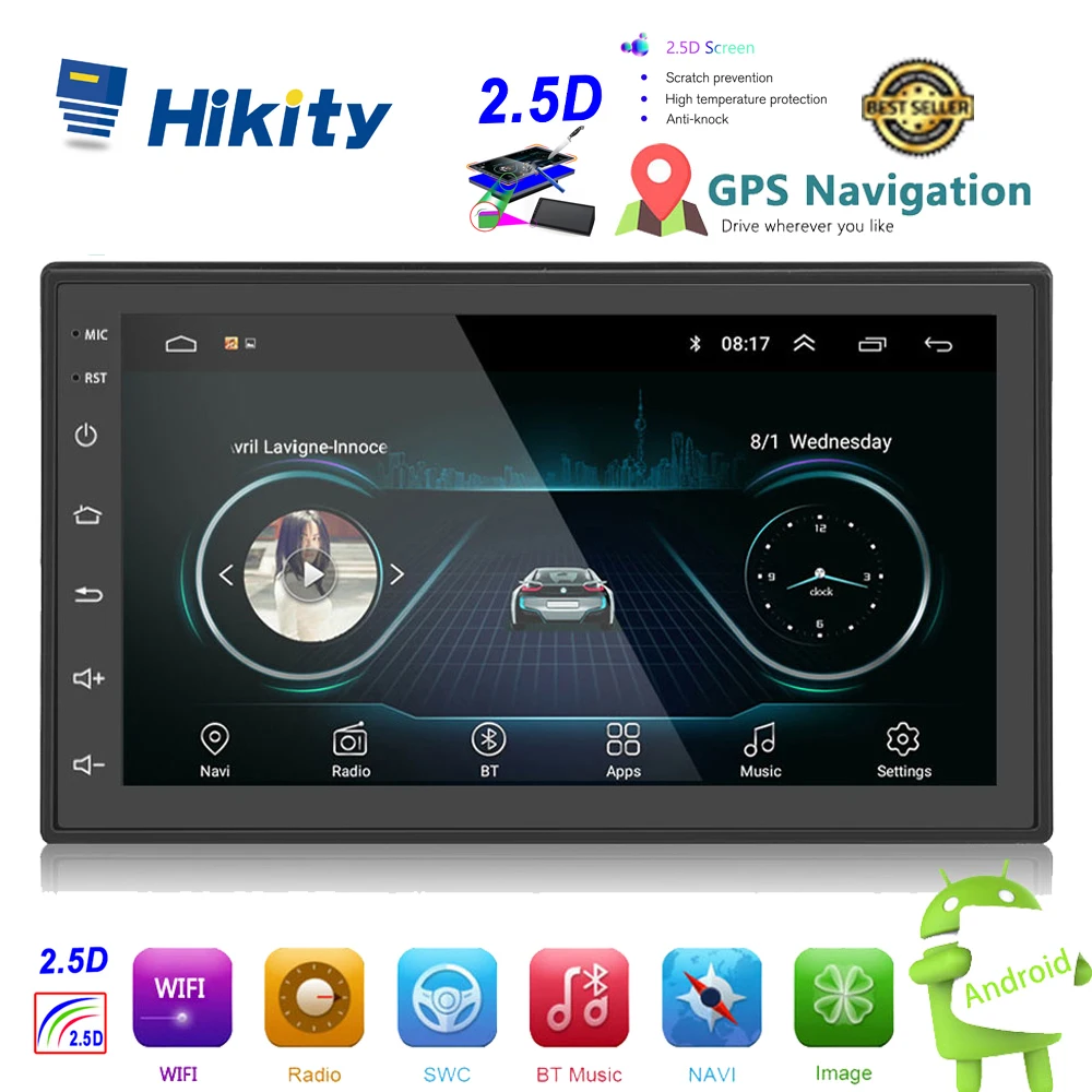 Hikity Android 2din автомобильный навигационный GPS радиоприемник мультимедиа вайфай MP5 плеер авторадио 2 Din 7 ''сенсорный экран Bluetooth FM аудио стерео