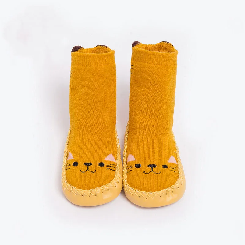 Детские толстые теплые нескользящие носки с рисунками животных для маленьких мальчиков и девочек модные милые тапочки