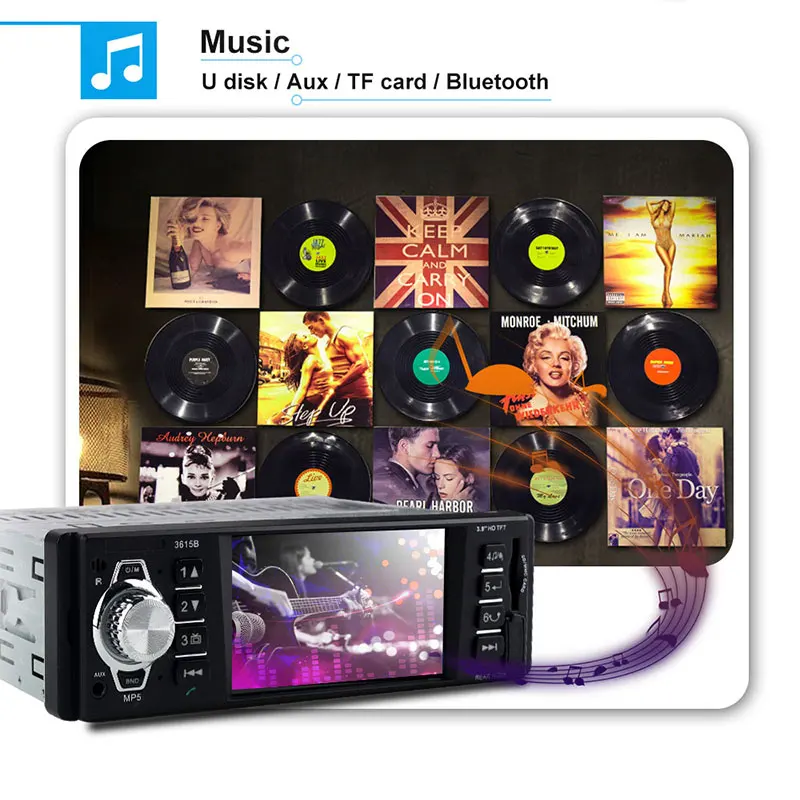 Car Radio 1din 3615 FM Car Auto Audio Stereo Bluetooth Aux Input Receiver SD USB Support Rear View Camera Steering Wheel Contral Car Radio 1din 3615 FM Car Auto Audio Stereo Bluetooth Aux Input Receiver SD USB Support Rear View Camera Steering Wheel Contral