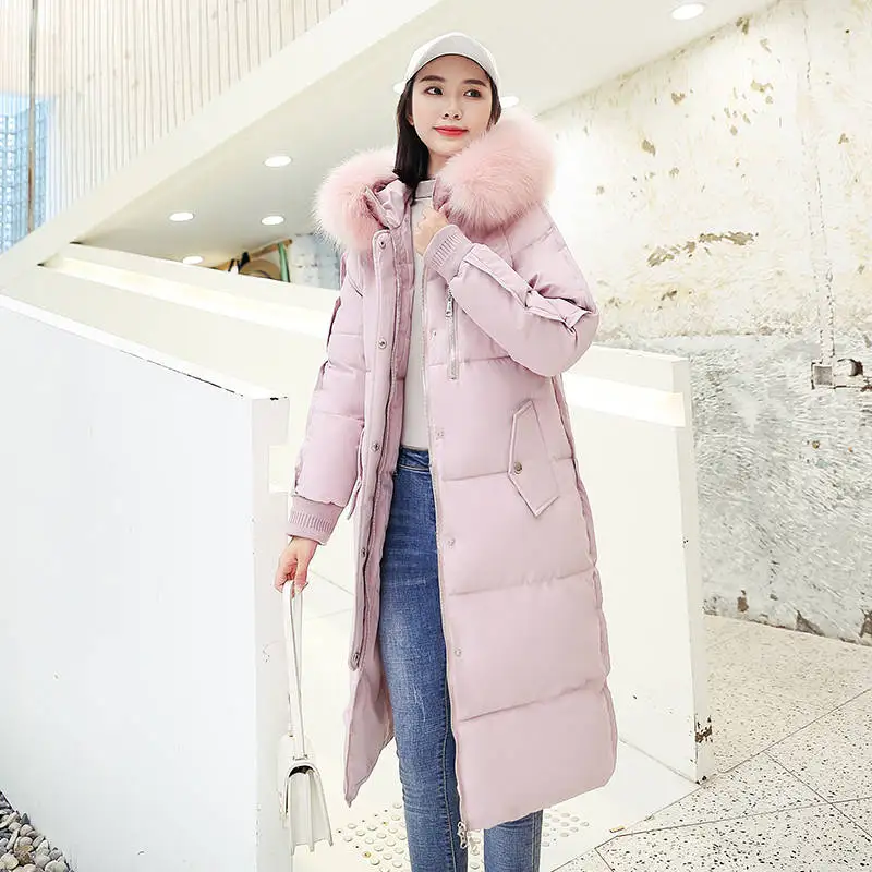 pink Женское пальто с капюшоном, длинное пальто, парка большого размера, цветная куртка средней длины, женская зимняя Толстая куртка, женская зимняя куртка с подкладкой - Цвет: pink