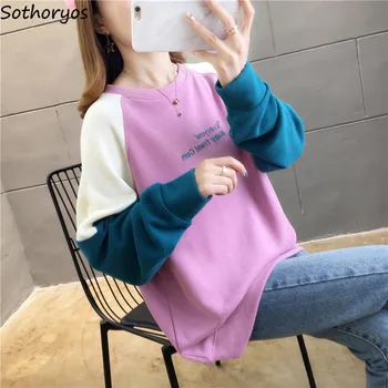 

Hoodies Women Pullover Letter Printed O-Neck Long Sleeve Leisure Student All-match Thin Loose High Quality Womens Sweatshirts