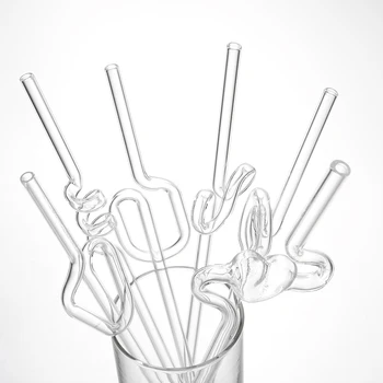 

6pc Handmade Reusable Glass Straw handicraft ECO-friendly Household Glass bent Pipet Tubularis drinking straw