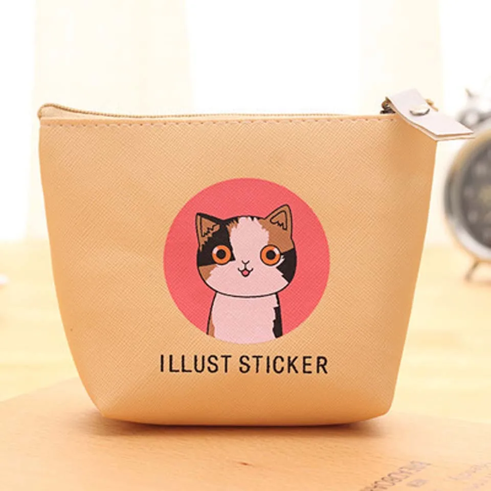 Fashion Cute Cat Pu Wallets Zipper Coin Bag Small Coin Purse Kid Money Key Coin Holder Bag Pouch