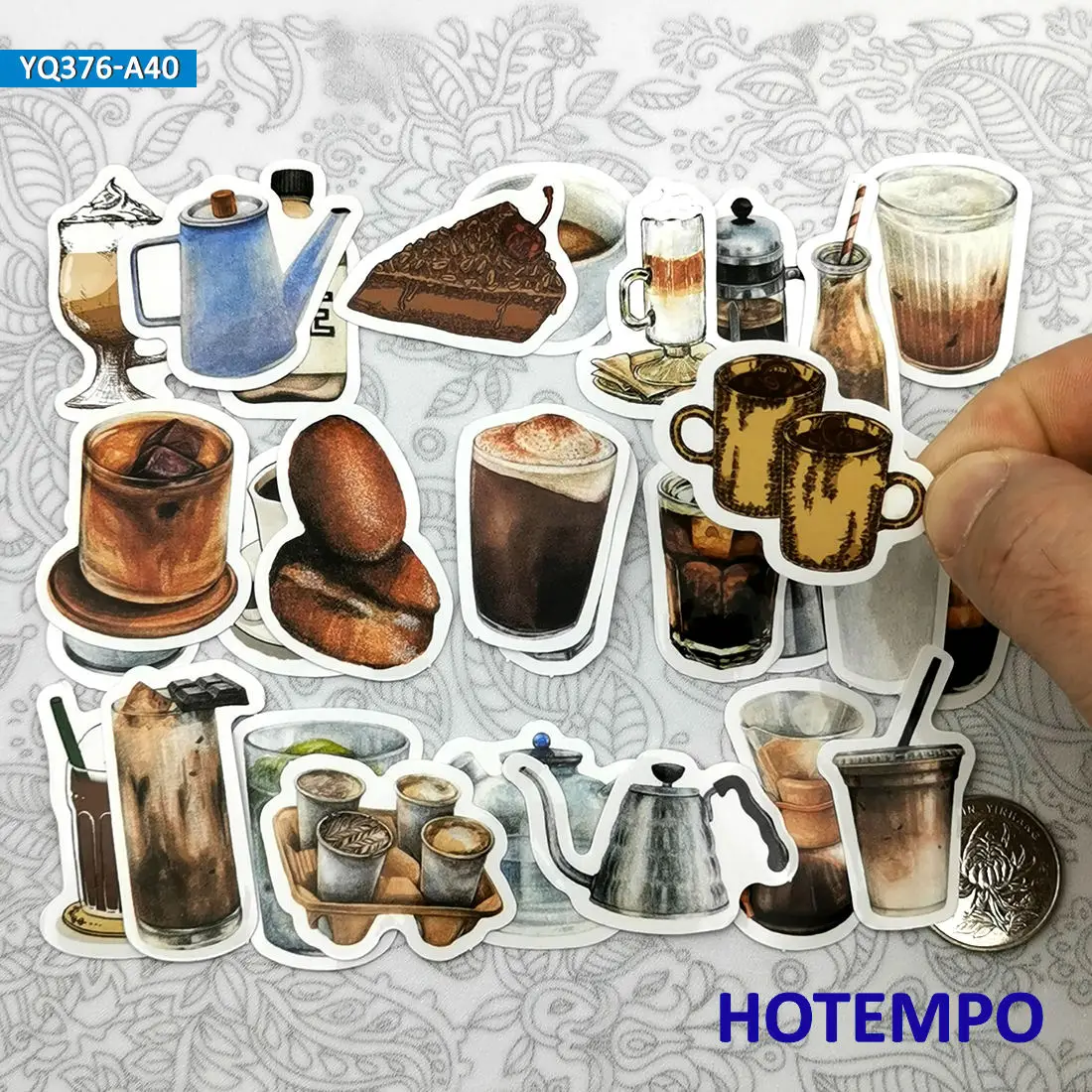 40PCS Coffee Drinks Mini Stickers Hand Drawing Style Travel Gourmet Decals for Diary Scrapbook Luggage Phone Laptop Sticker Toys cartoon stickers,decorative stickers,colorful stickers,sticker book,diary stickers