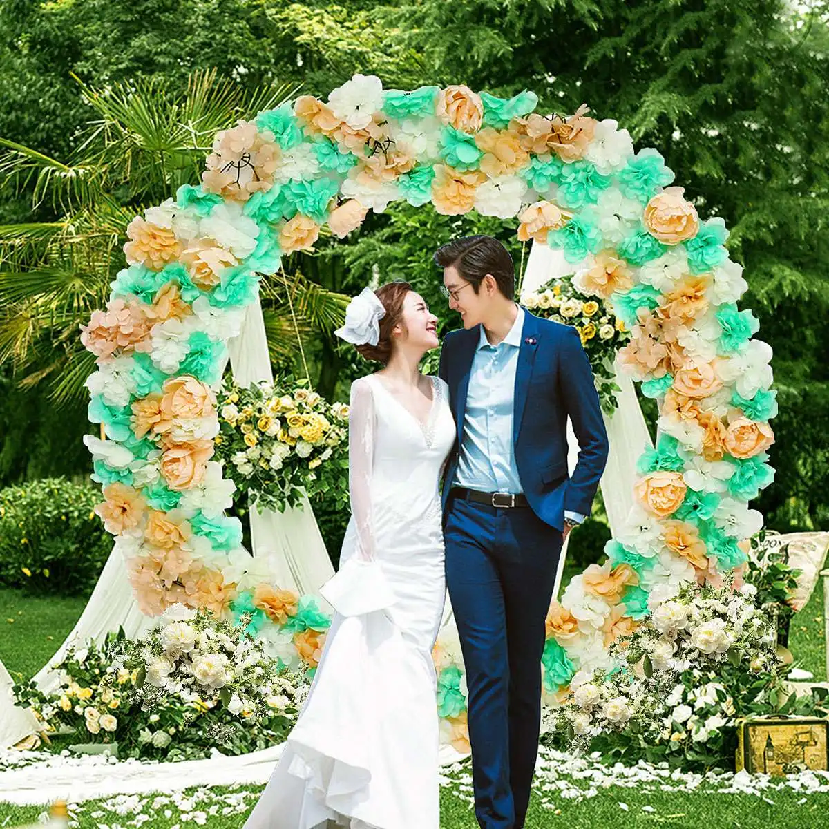 

200cm diameter wedding props birthday party decor wrought iron circle round ring arch backdrop arch lawn artificial flower row