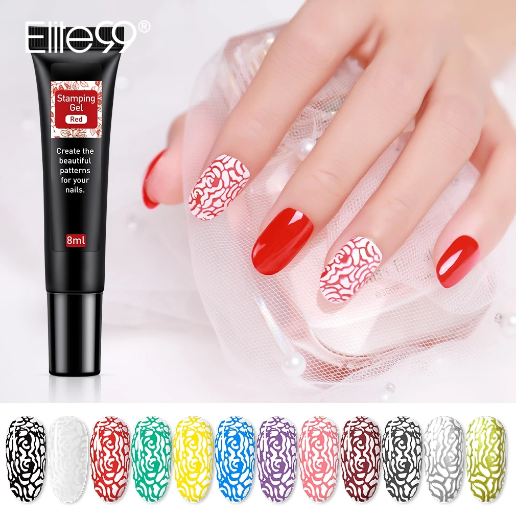 Elite99 8 мл Pure Nail Цвет для штамповки ногтей Гель-лак черный, белый цвет био-Гели Soak Off ногтевое искусство, гелевое, лаковое покрытие для штамповая пластина