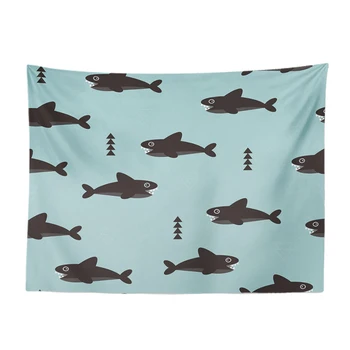 

Cartoon Cute Marine Life Tapestry Whale Seahorse Octopus Jellyfish Crab Living Room Decoration Wall Hanging Tablecloth Curtain