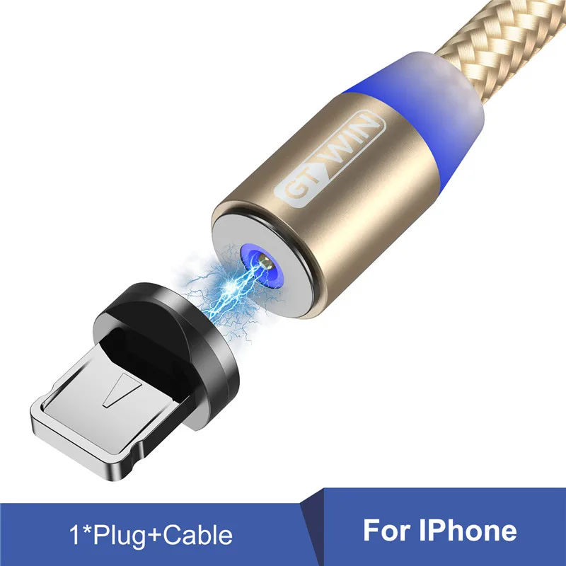GTWIN Магнитный кабель Micro usb type-C кабель для iPhone samsung Xiaomi Магнитный usb кабель для зарядки USB-C Магнитный Телефонный Шнур зарядное устройство - Цвет: Gold for ios