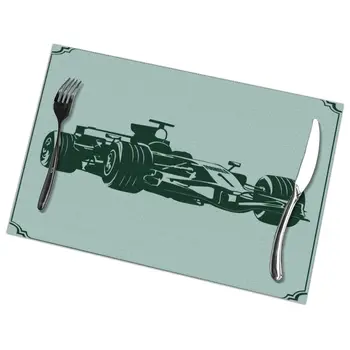 

6 Pcs Placemat Table Mat Vintage Race Car For Tables Heat-insulation Linen Kitchen Dining Pads