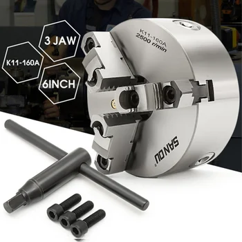 

K11-160A 3 Jaw 6'' Hardened Steel Lathe Chuck Self-Centering + Mounting Bolts + Safety Chuck Key for CNC Drilling Milling hine