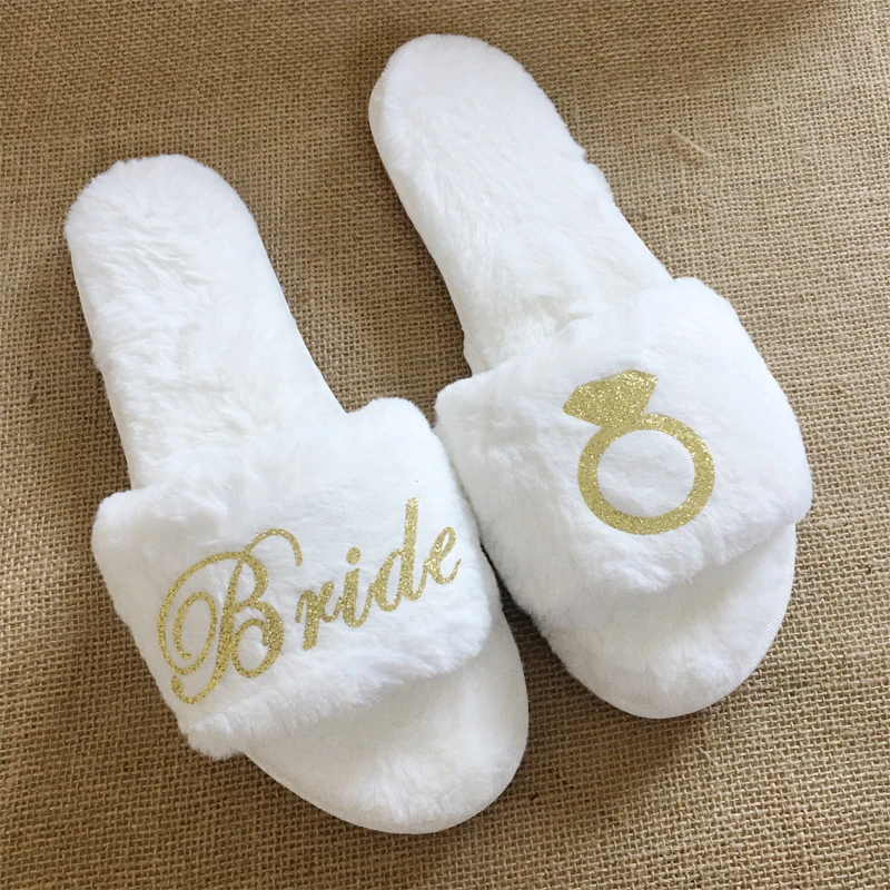 

Custom Soft Flurry White Bride To Be Bachelorette Party Bride Slippers Anniversary Birthday Gifts For Girl Bridesmaid
