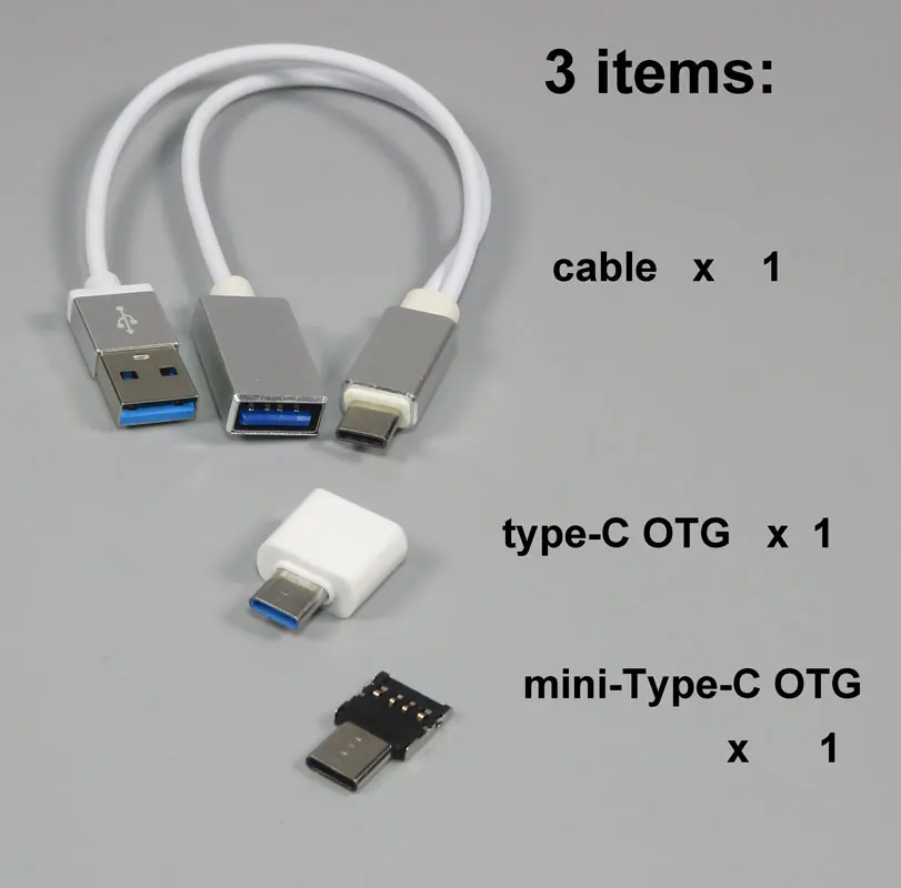 USB кабель 3 в 1 Type C OTG с дополнительным кабелем питания мини для смартфонов и