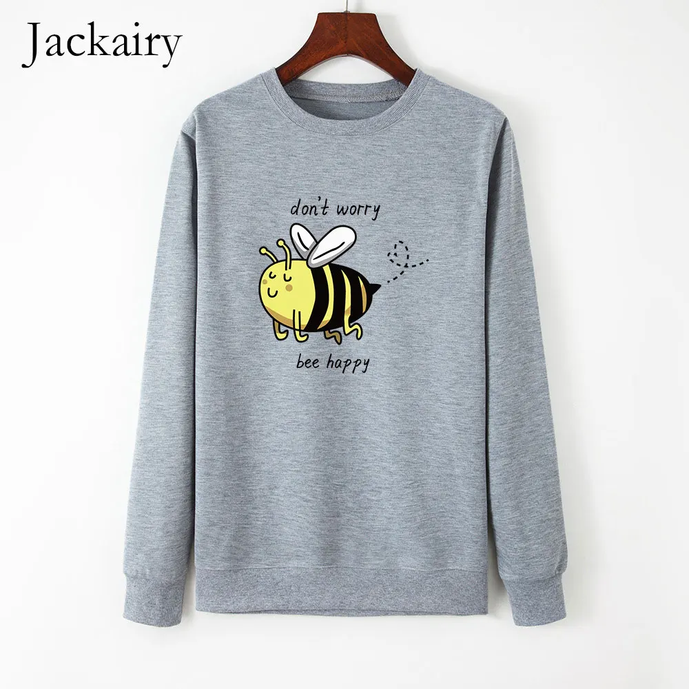 Женская толстовка с надписью Jackairy Don't Worry Bee Happy повседневный пуловер длинными