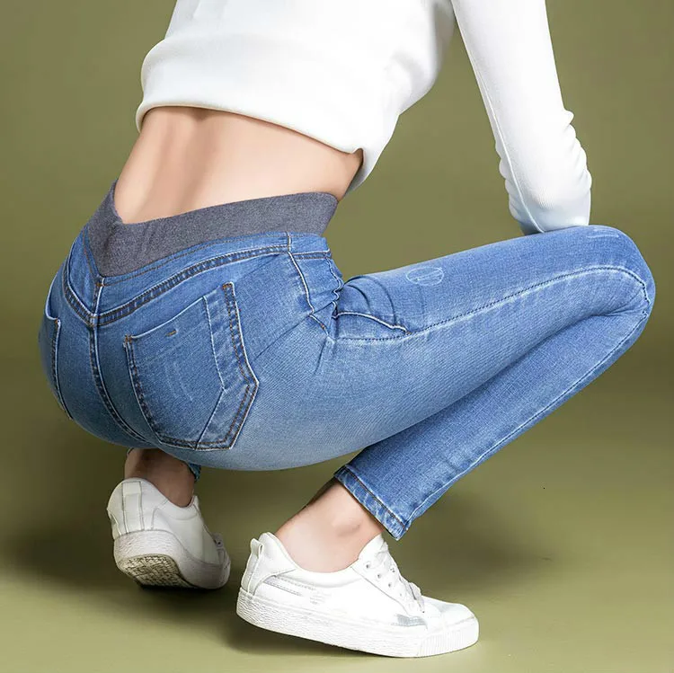 Зимние джинсы для женщин, джинсы с высокой талией, вельветовые плотные теплые джинсы, женские Стрейчевые джинсы для мам, женские джинсовые узкие брюки
