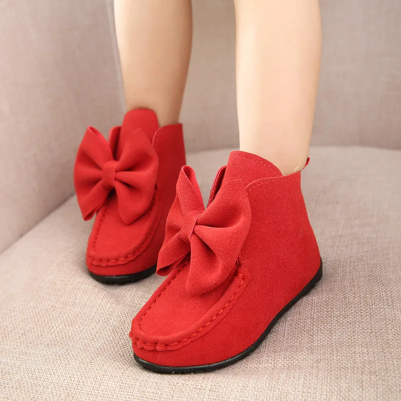 JGSHOWKITO/ г. Осенне-зимняя детская обувь ботильоны из PU искусственной кожи и флока детские теплые ботинки модная обувь с бантом для девочек размер 21-36