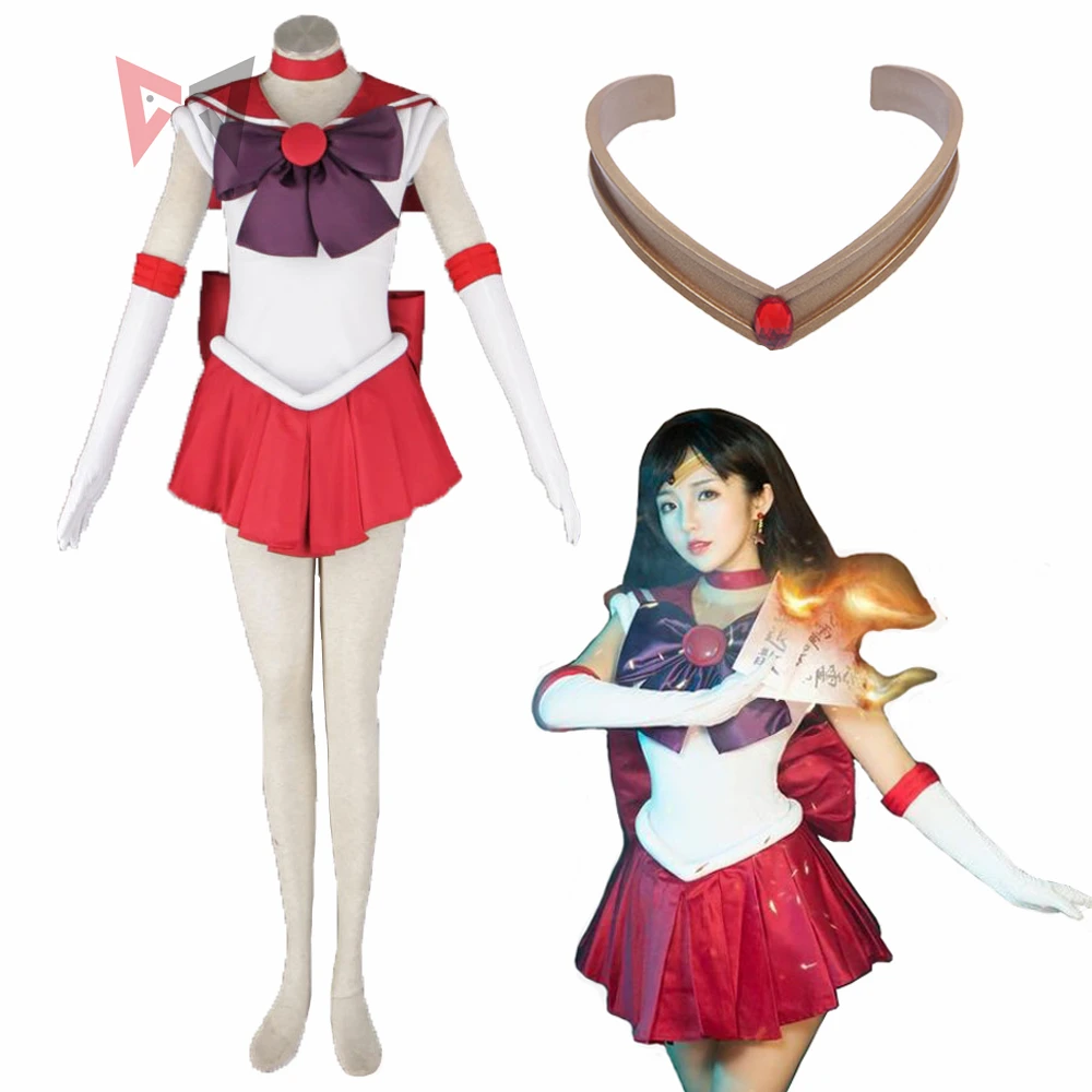 Sailor Moon Costume Cosplay Uniform Fancy Dress Up Fantasy Outfit & Gloves 