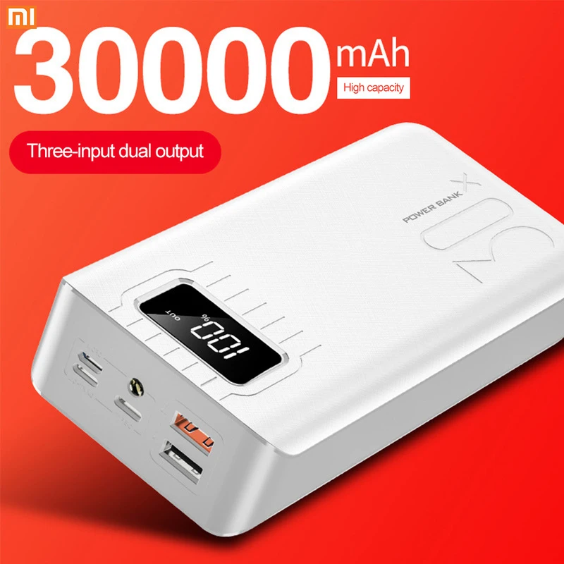 Xiaomi Brand QI Fast Charging Power Bank 30000mAh TypeC Powerbank LED Portable External Battery for Xiaomi Huawei Iphone