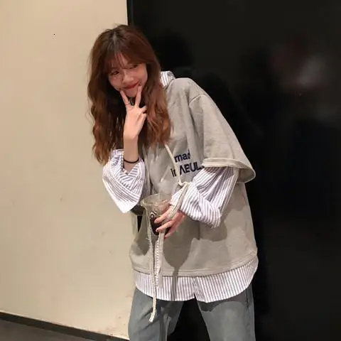 Gray Свитер с неровными фальшивыми вставками; пуловеры; свитшоты; Прямая поставка; разные цвета; необычные толстовки для отдыха; B395 - Цвет: Gray