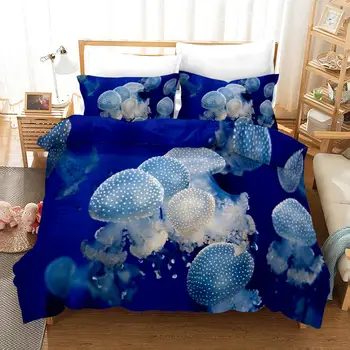 

3D Bedding Set Sea Animal Jellyfish turtle comforter bedding sets for kids Bed Line Children Duvet Cover Single Size Bed sheet