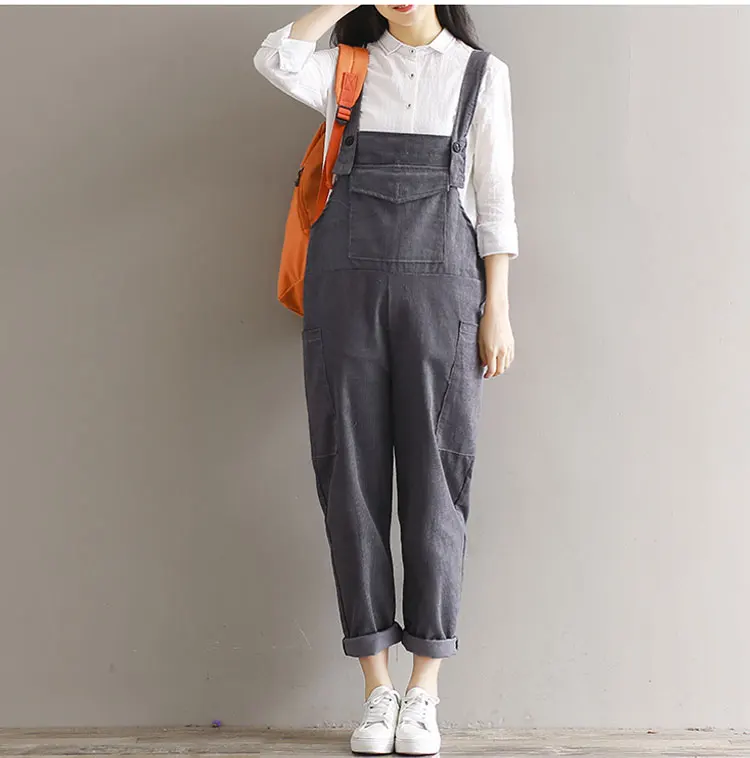 WICCON Corduroy Womens Jumpsuits Casual Vintage Sleeveless Bodysuit Women Loose Full Length Solid Overalls Strapless Paysuits