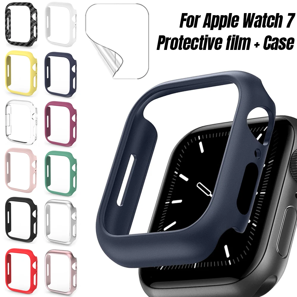 Чехол + Защитная пленка для Apple Watch серии 7 41 мм 45 с защитной рамкой экрана бампер