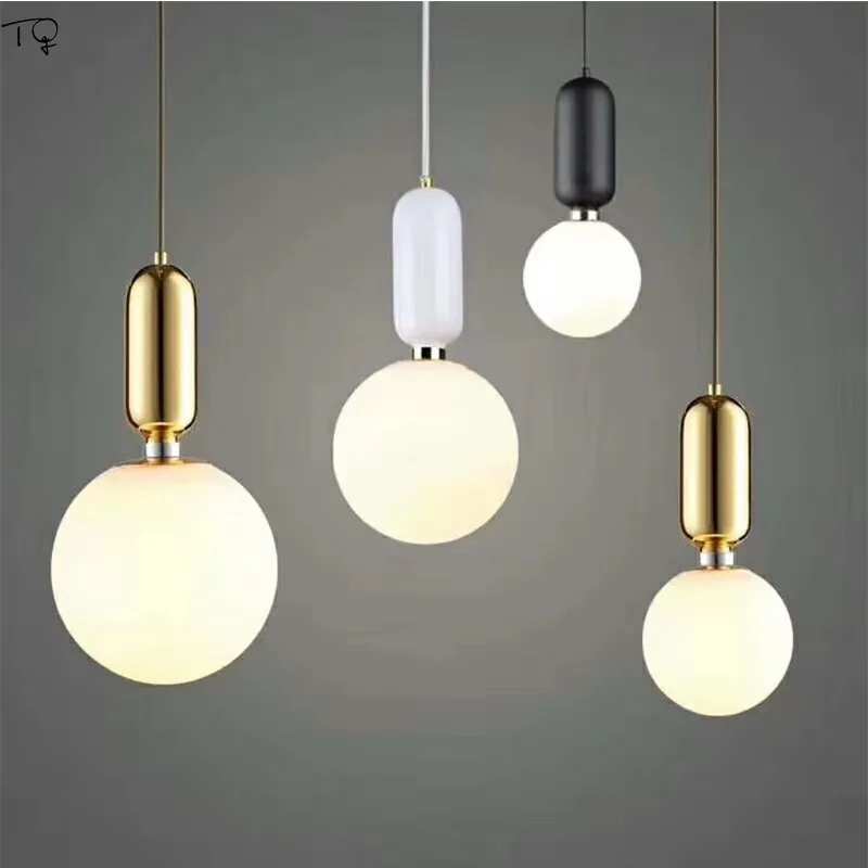 Nordic Minimalist Simple Glass Pendant Lights Led Black White Gold Modern Creative Study Living Room Bedroom Bedside Luminaire