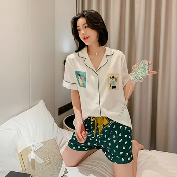 

Pajama Shorts Set Female Summer Short-sleeved Shorts Texture Printing Ladies Pajama Ladies Sleepwear Two-piece Pj Sets for Women