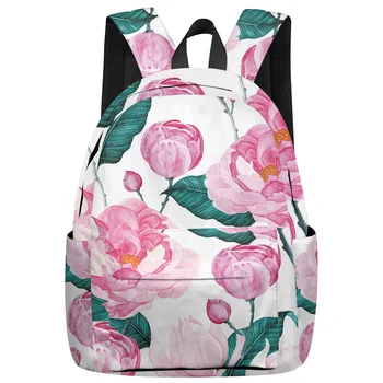 

Spring Pink Flower Green Leaves New Fashion Backpack Casual Travel Simple Backpack Men and Women Backpack