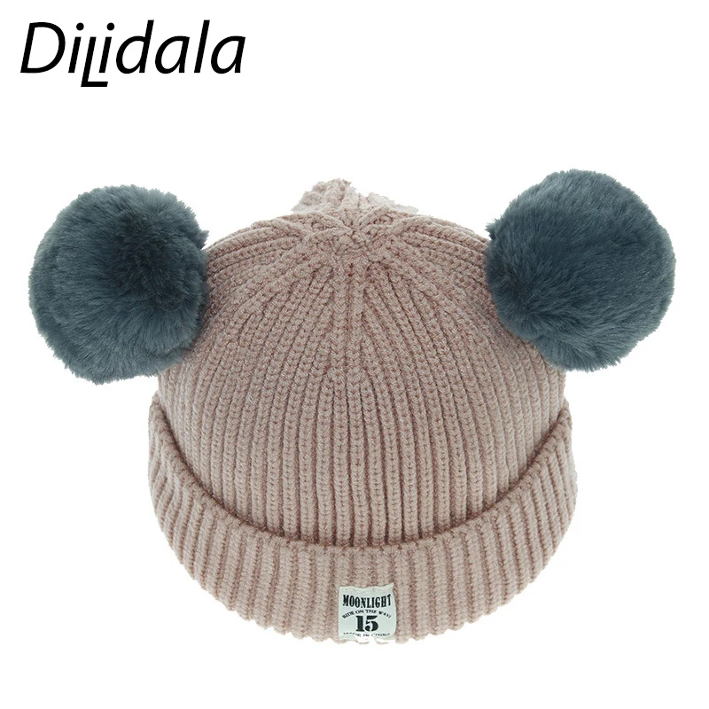 

Dilidala Children Hat Wool Autumn Winter Knitted Hat Cashmere Knit Baby Hedging Cap Fashion Solid Warm Winter Hat For Kids