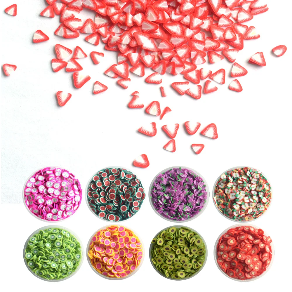 

100gram/Bag Polymer Clay Strawberry lemon Fruit Slices 5mm Diameter DIY Nail Art Decorations Sticker Mixed Tools Supplies Toys
