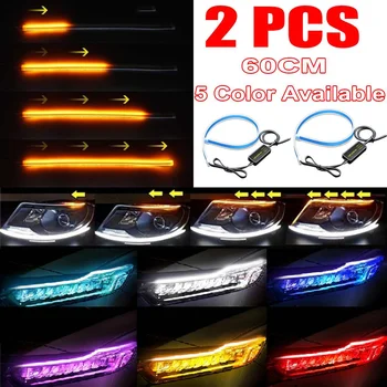 

2x Ultrafine DRL 60cm Daytime Running Light Flexible Soft Tube Guide Car LED Strip White Red Turn Signal Yellow Waterproof
