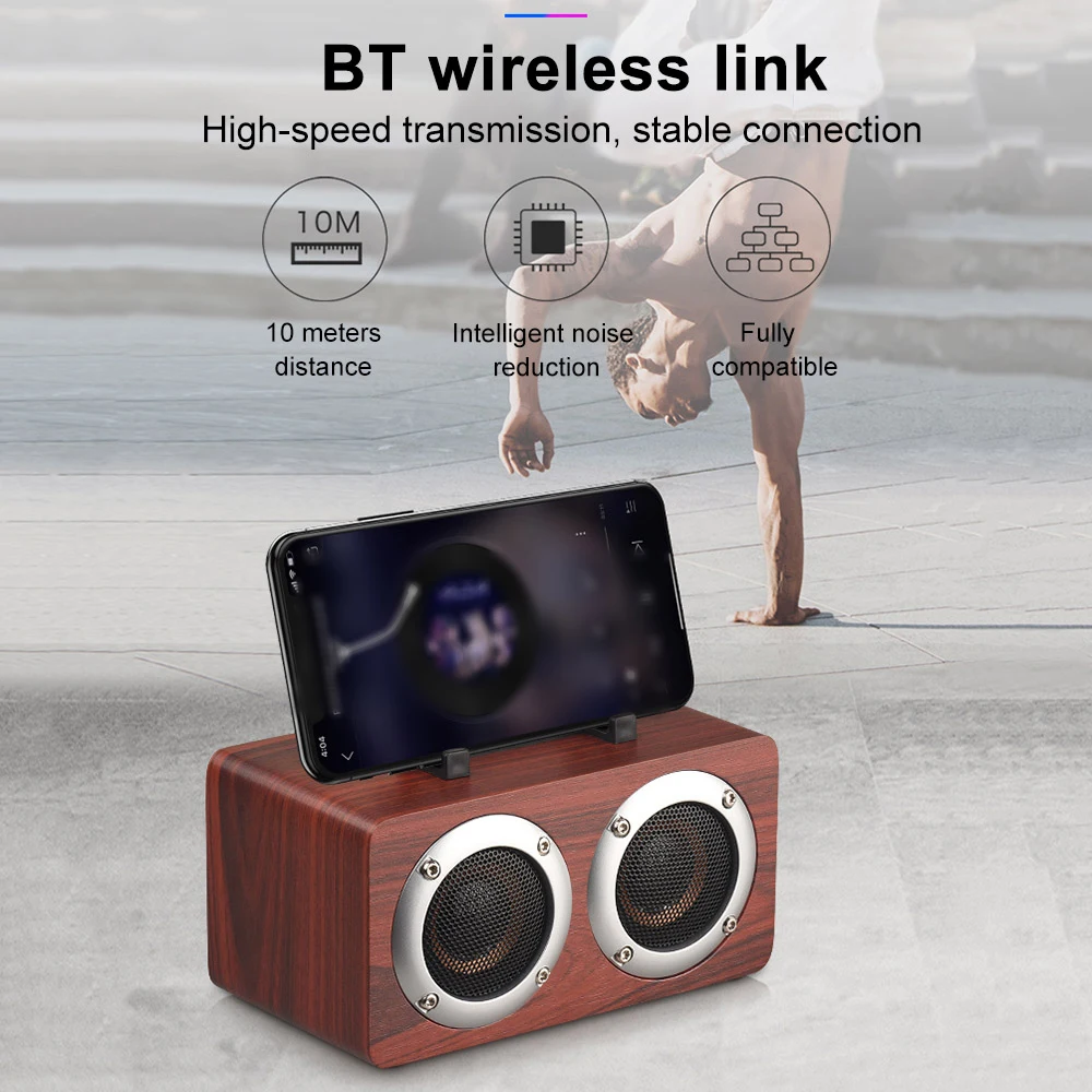 Портативный W5B Bluetooth 4,2 динамик деревянный плеер стерео объемный плеер двойной рог с TF картой AUX аудио Саундбар