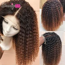 1b 30 Омбре монгольский афро кудрявый парик фронта шнурка человеческих волос парики для черных женщин предварительно выщипанные 150 плотность Remy Парики