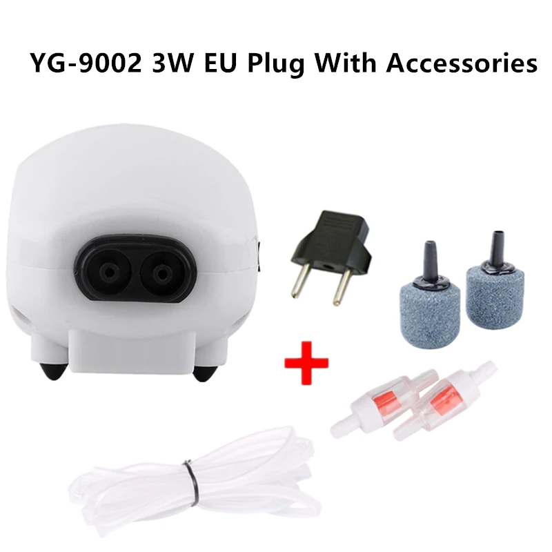 YG-9002 3W EU Acces Ультра бесшумный аквариум воздушный насос мини компрессор кислородный воздушный насос один двойной выход 220-240 в ЕС/США вилка аксессуары для аквариумов - Цвет: YG-9002 3W EU Acces