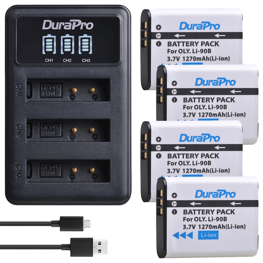 

4pc Li-90B Li 90B Li-92B Camera Li-ion Battery + LED 3-Ports Charger for Olympus XZ-2 SH-50 SH-1 SP-100 Tough TG-1 TG-2 TG-3 TG4