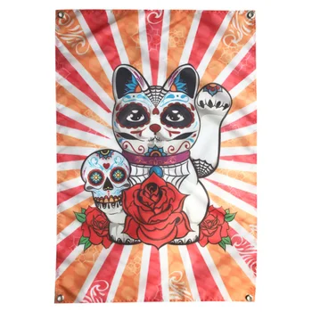 

Lucky Cat Tattoo Banners Tapestry Retro Poster Wall Sticker Bar Cafe Home Decor large size Hanging Flag 4 Gromments in Corners