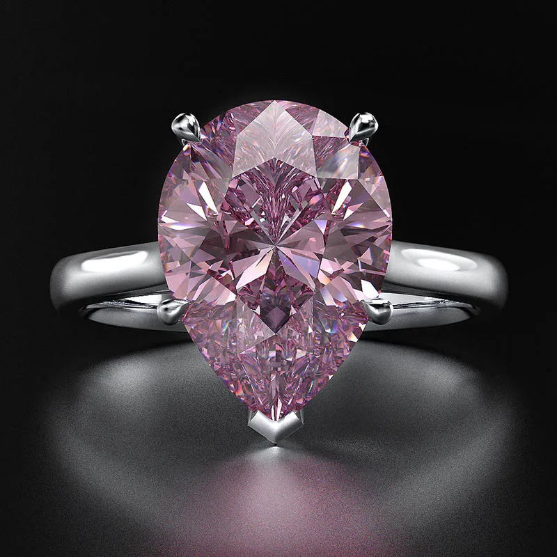 Розовый 5 карат грушевидная огранка 14*10 мм S925 Серебряное кольцо SONA solitaire изящное кольцо Цитрин Сапфир Аметист Рубин цветной бриллиант - Цвет камня: Розовый