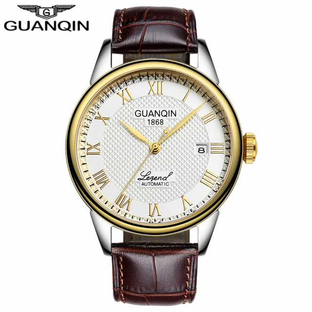 GUANQIN Автоматические Мужские механические часы деловые наручные часы лучший бренд роскошные кожаные часы Relogio Masculino - Цвет: F