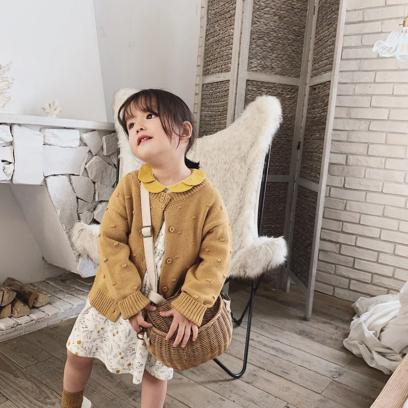 Children's solid color sweater coat spring and autumn new girls knitted cardigan baby fashion sweater coat