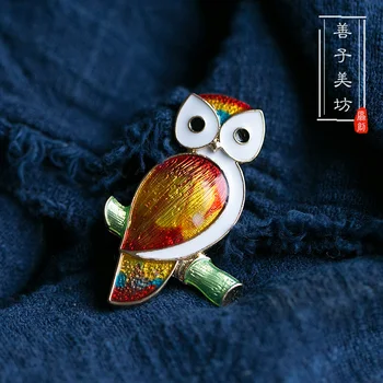 

Handmade Retro Chinese-style Collocation Classical Cheongsam Cloisonne Owl Brooch