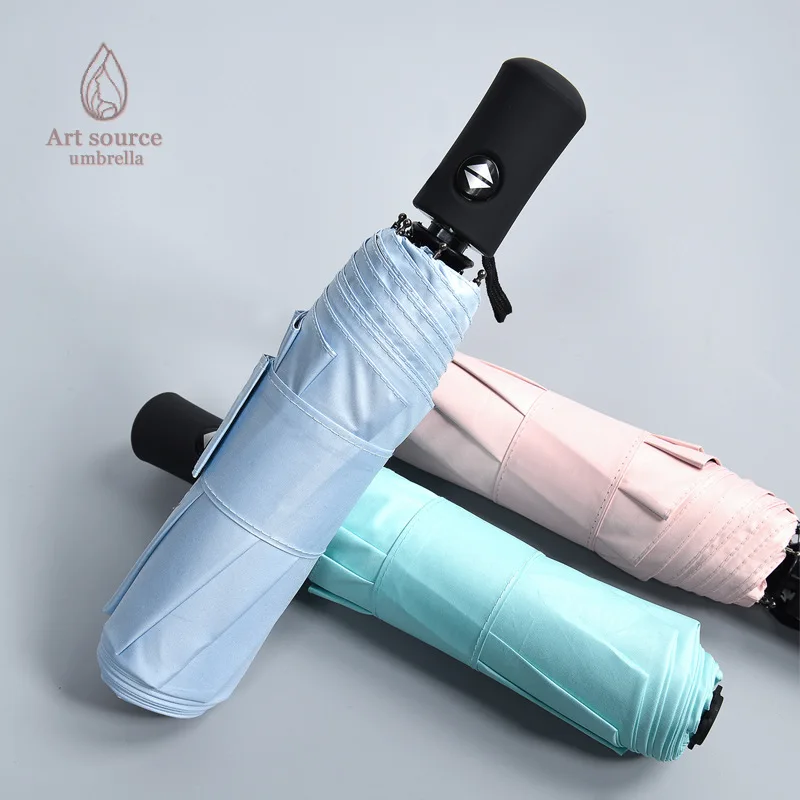 

Solid Color Self-opening Umbrella Folding Rain Or Shine Dual Purpose Three-fold Umbrella Fully Automatic Vinyl Parasol Outdoor A