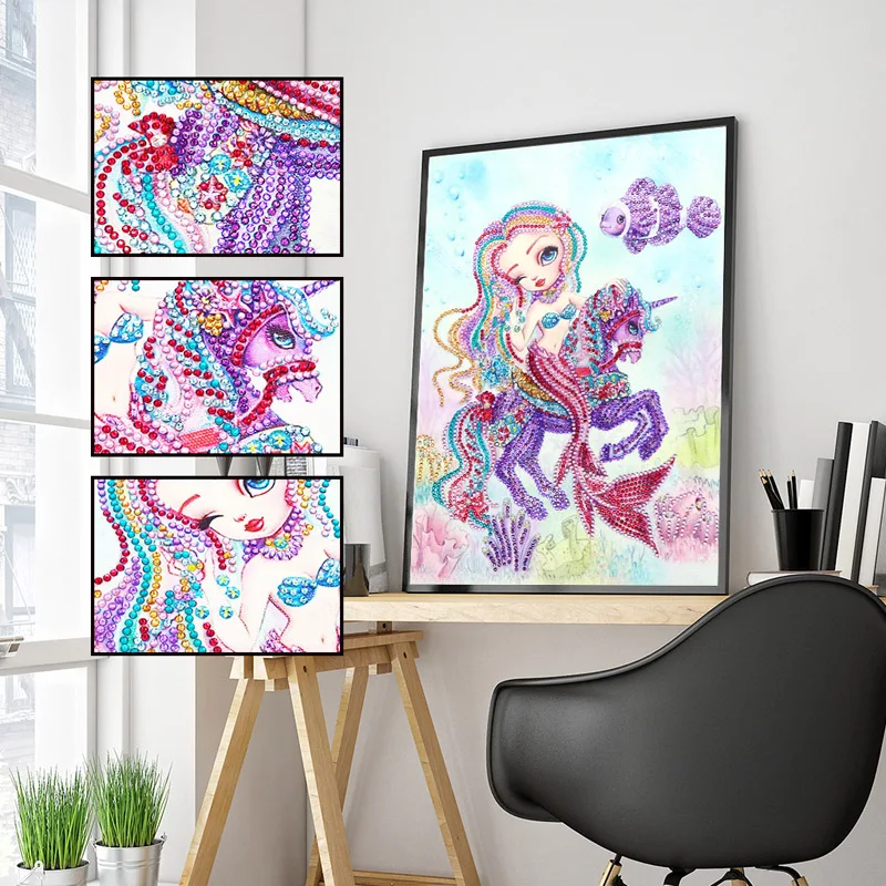 RUBOS DIY 5D Diamond Painting Mermaid Unicorn Cartoon Diamond Embroidery Mosaic Big Bead Pictures Rhinestone Sale Wall Beadwork (1)