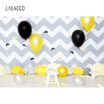 

Laeacco Chevron Balloons Paper Flowers Birthday Party Photography Backgrounds Customized Photographic Backdrops for Photo Studio