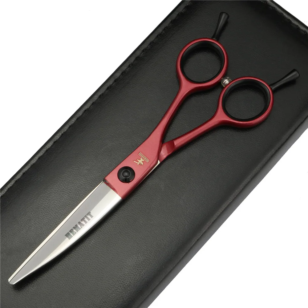 6 дюймов красный парикмахерские Профессиональные ножницы набор Япония 440C ножницы для волос резка и истончение ножницы и изгиб ножницы - Цвет: Curved scissors