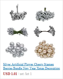 Silver Artificial Flower Cherry Stamen Berries Bundle New Year Xmas Decoration For DIY Christmas Wedding Cake Gift Box Wreaths